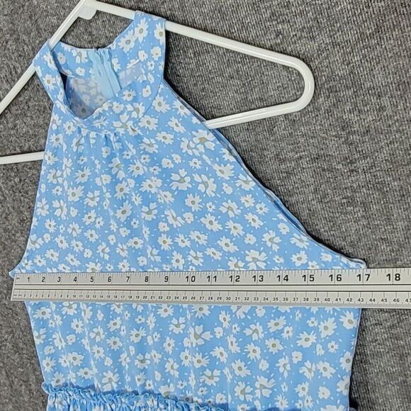 Shein Dress Womens Small / 4 Blue White Floral Sleeveless Pleated Ruffle Waist - Picture 5 of 10